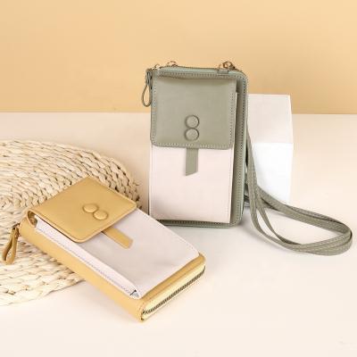 China Multifunctional Korean Multi-Card Multi-Function Mobile Phone Bag Multi-Function Bag Pure Color Small Bag Messenger Shoulder Style Coin Purse Bag for sale