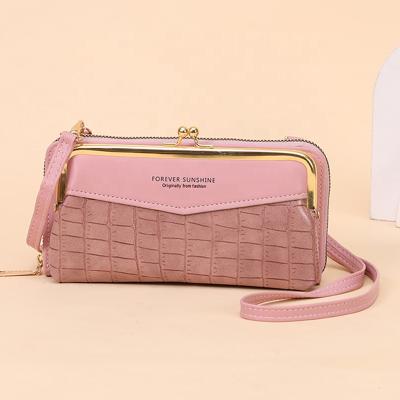 China New Arrival Multifunctional High Quality Multifunction Shoulder Messenger Bag Crocodile Pattern Zipper Purse Solid Color Mobile Phone Bag for sale