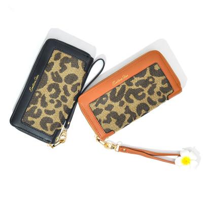 China High Quality Korean Color Large Capacity Clutch Contrast Print Leopard Print Purse Coin Version Long Zipper Wallet For Women for sale