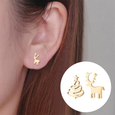 China FASHIONABLE Europe and America stainless steel cute deer earrings Christmas tree snowflake snowman ear bone small studs for sale