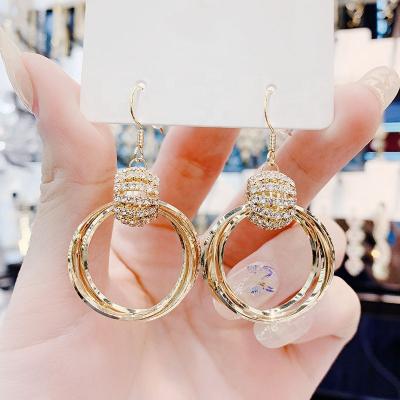 China New Romantic Temperament Diamond Opal Ear Hooks Long 925 Needle Silver Rhinestone Geometric Stud Earrings For Ladies for sale