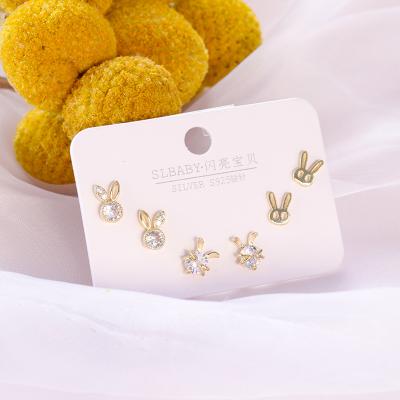 China New romantic s925 silver needle gold plated earring stud set simple and supple four leaf clover exquisite copper earrings for sale