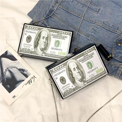 China High Quality New Style Fashionable Large Capacity Box Bag Fun Banknote Dollar Bag Chain Cross - Body Bag For Women for sale