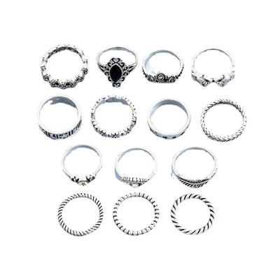 China The Other MSYO CIA Fashion Jewelry Alloy Ring Black Diamond Embossed Retro Style 14 Piece Costume Ring for sale