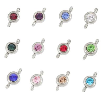 China MSYO METAL Necklace Making Stainless Steel Double Circle DIY Accessories Jewelry 6.5MM 12 Color Charm Birthstone Necklace Accessories for sale