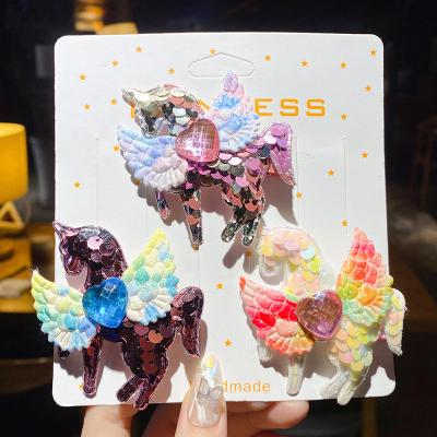 China Wholesale Environmentally Friendly Unicorn Rainbow Gradient Wing Heart Hair Clip Cartoon Princess Accessories Sweet Sequins Kids from MSYO for sale