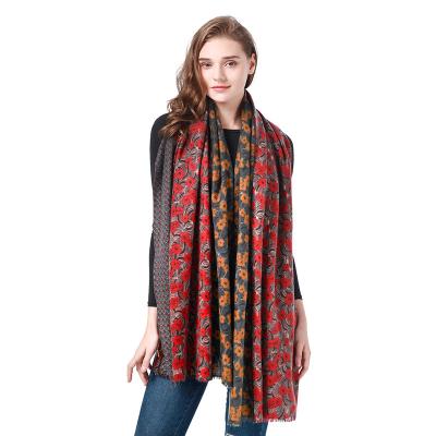 China MSYO Fashion Long Accessories Thicken Cashmere Scarf Women Mid Length Splicing Floral Printing Scarf for sale