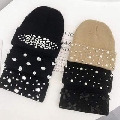 China MSYO Fashion Accessories JOINT Geometric Rhinestone Hot Drilling Continue Folding Wool Warm Hat Women Knit Hat for sale