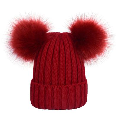 China MSYO COMMON Fashion Accessories Twist Wool Continue Warm Hat Raccoon Fox Double Fur Folding Hairball Women Knit Hat for sale