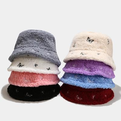 China MSYO Plush Fashion Accessories Color Women Folding Fisherman Embroidery Teddy Cashmere Fisherman Hat Butterfly Hat for sale