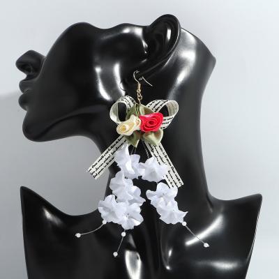 China MSYO Amazon Vintage Hot Sale Fashion Net Wire Rose Flower Bow Tassel Women Earrings for sale