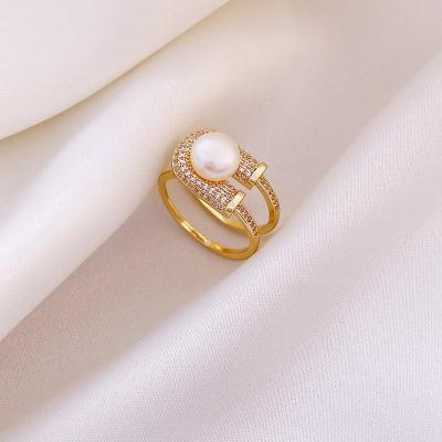 China Amazon Border Environmental Friendly Hot Selling Matching Rings For Couples Copper Ring With Pearl for sale