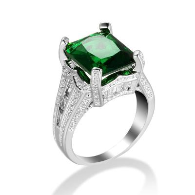 China Amazon Hot Sale Fashion Jewelry Emerald Copper Ring Square Zircon Border Environmentally Friendly Ring for sale