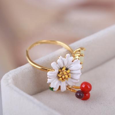 China High Quality Hand Painted Style Flower Gold Cuff Ring Women Wedding Rings for sale