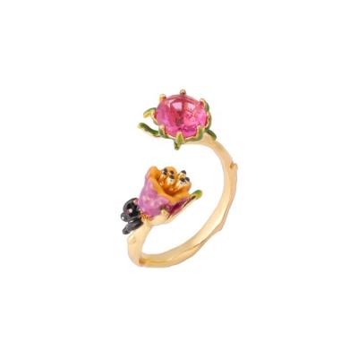 China High Quality Hand Painted Style Flower Gold Cuff Ring Women Wedding Rings for sale