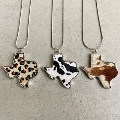 China Eco-Friendly Horse Hair Fashion Jewelry MSYO Bohemia Leather Geometric Texas Map Leopard Pendant Choker Necklace for sale