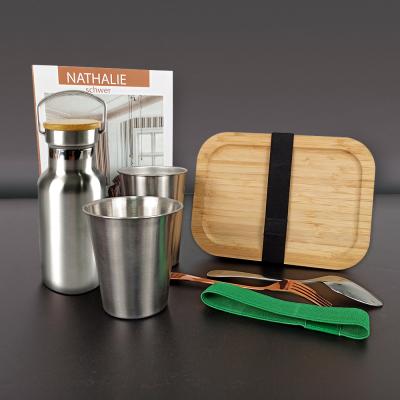 China Wholesale 304 Stainless Steel Reusable Bamboo Lid Reusable LIHONG Amazon Reusable Cups Mug Bottle Set for sale