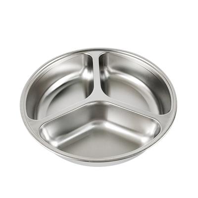 China Lihong Eco - Friendly Food Grade 3 Compartment Round Stainless Steel Food Tray Metal Divided Food Plate for sale