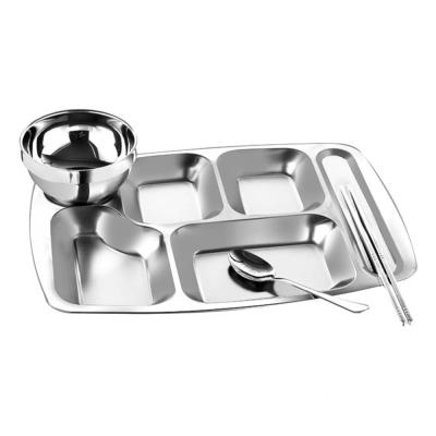 China LIHONG School Canteen 5 Compartment Viable Messy Lunch Dinner Stainless Steel Fast Food Divided Serving Tray for sale