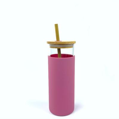 China Sustainable Glass Water Bottle With Bamboo Straw And Bamboo Lid for sale