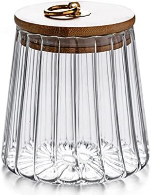 China Viable Glass Nuts Canister Coffee Storage Jar Petal Shape Airtight Container With Bamboo Lid for sale