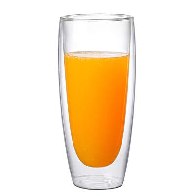 China Viable Clear Glass Fruit Juice Milk Beverage Coffee Mugs Drinkware Double Layer Large Capacity Beverage Cup for sale