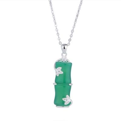 China FASHIONABLE Gold Plated Stainless Steel Clavicle Chain Natural Jade Pendant Necklace Gold Plated Shape Bamboo Charm For Women for sale