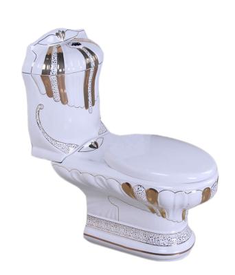 China Double-flow color toilet KD-T001C gold and white color toilet design luxury two-piece bidet for sale