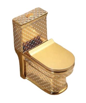 China Popular Gold Color Floor Standing Toilet Gold Double-Flow Toilet KD-17GP Luxury Bathroom Seat for sale