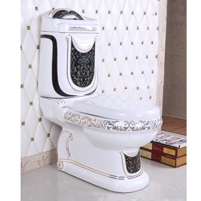 China Double-Flow Popular Colorful Ceramic WC, Multi Color Toilet, Two Piece Floor To Floor Gold Black Toilet for sale