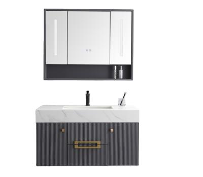 China Modern Bathroom Sink Wall Cabinet Waterproof Black Color Paint Solid Wood Vanity With Mirror for sale