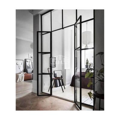 China Modern Style Modern With Black Slim Glass Frame Door Grill Design Frame Cesement Glass Swing Door for sale