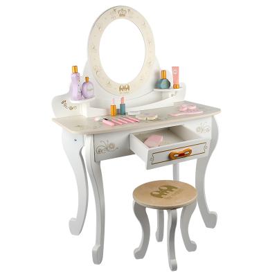 China Little Princess Wooden Vanity Set Colorful/Safe/Environmental Kids with Mirror and Chair Pink for sale