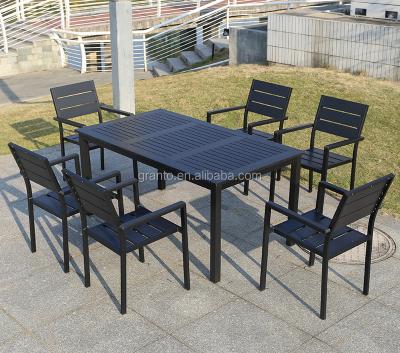 China Lightweight Durable Outdoor Patio Furniture Aluminum Frame Table And Chair Wooden Dining Set for sale