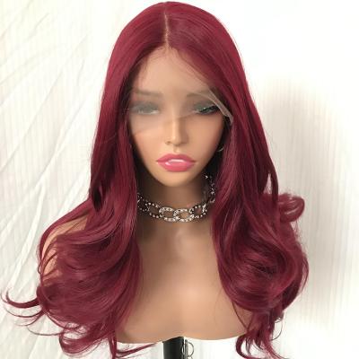 China Body Wave Long Burgundy Wig T part Synthetic Lace Wig for Black Women's Wavy Long Futura Fibre Wig for sale