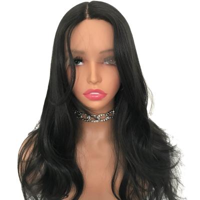 China Water Wave Long Body Wave Synthetic Color Dark Black T Part Lace Wig Futura Hair Synthetic Heat Resident place Front Wig For Black Women for sale