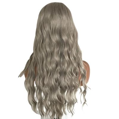 China Body Wave Long Grey Twisted Synthetic Lace Women's Front Wig Girls' Adhesive Free Synthetic Half Handtie Wig for Daily Use for sale