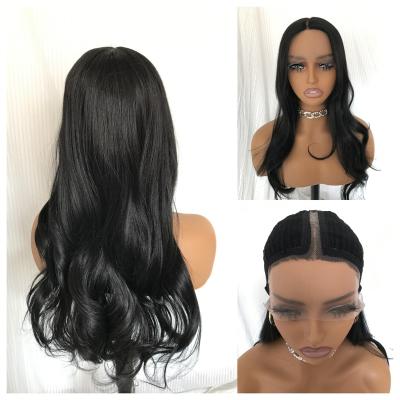 China Body Wave Long black Wigs Body Wavy Tpart wigs Synthetic Lace Front Wigs For Black Women Heat Resistant for sale