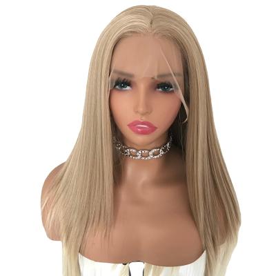 China Body Wave Long Honey Blonde Silky Straight Synthetic  13*4 lace front Wigs For Women Natural Hairline Glueless Synthetic Lace Front Wig for sale