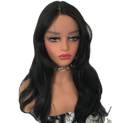 China Body Wave Long Black Color Body Wave Synthetic T Part Wigs For Women Middle Part Glueless Futura Synthetic Lace Front Wig Natural Hairline for sale