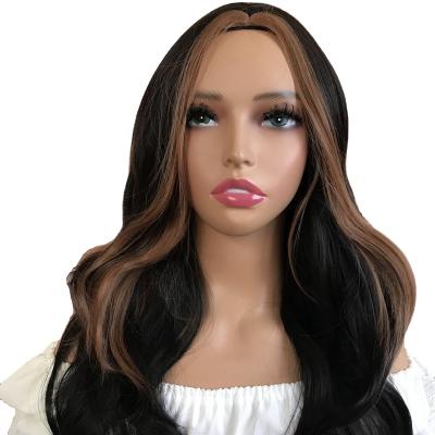 China Swiss Lace Cheap price Brown Highlight Long body wavy Wigs for Black Women Full Machine Made Hair Heat Resistant Wigs with  Hairline for sale