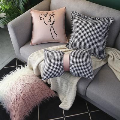 China Anti-Static Houndstooth Pink Cushion Sofa Cushion Office Microfiber Rest Back Case Pillow Headboard Cushion Luxury Pillow Cover for sale