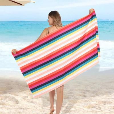 China Custom QUICK DRY Suede Microfiber Sand Stripes Logo Summer Free Beach Towels Striped for sale