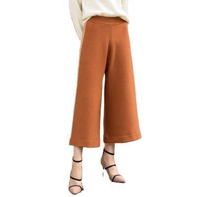 China 2021 Custom Anti-Wrinkle Autumn Winter Plus Size Wool Cashmere Wide Leg Knit Pants For Women for sale