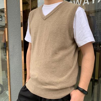 China 2021 RTS Autumn Winter V-Neck Oversized Anti-pilling Sleeveless Sweater Knit Pure Cashmere Sweater Vest For Men for sale