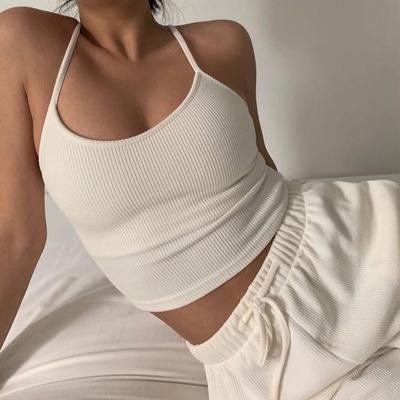 China 2021 New Plain Black Women Crop Top Summer Anti-pilling Sleeveless Ribbed Tank Top For Ladies White Camisole for sale