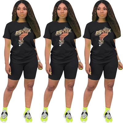 China Anti-pilling 2021 Fashion Casual Big Brand Women Printed Set T-shirt Short Pants Set 2 Pieces Designer Outfits Women Streetwear Set for sale