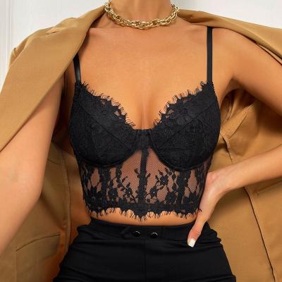 China Photo European and American perspective street lace new product fashion new product fashion solid color eyelash backless bra for sale