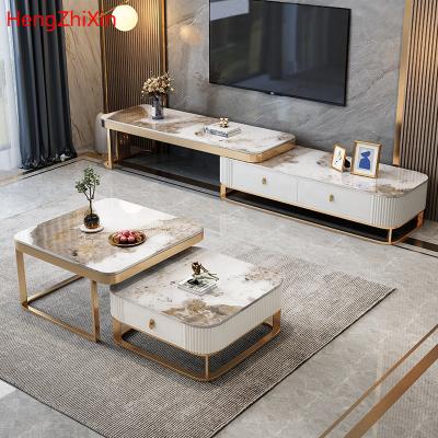 China Stainless steel adjustable square heaven and earth (the other) coffee table living room furniture fashion Nordic modern coffee table for sale