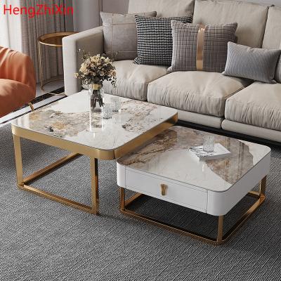 China Italian White Marble Coffee Table (Other) Stainless Steel Adjustable Modern Light Luxury Gold Square Coffee Table for sale